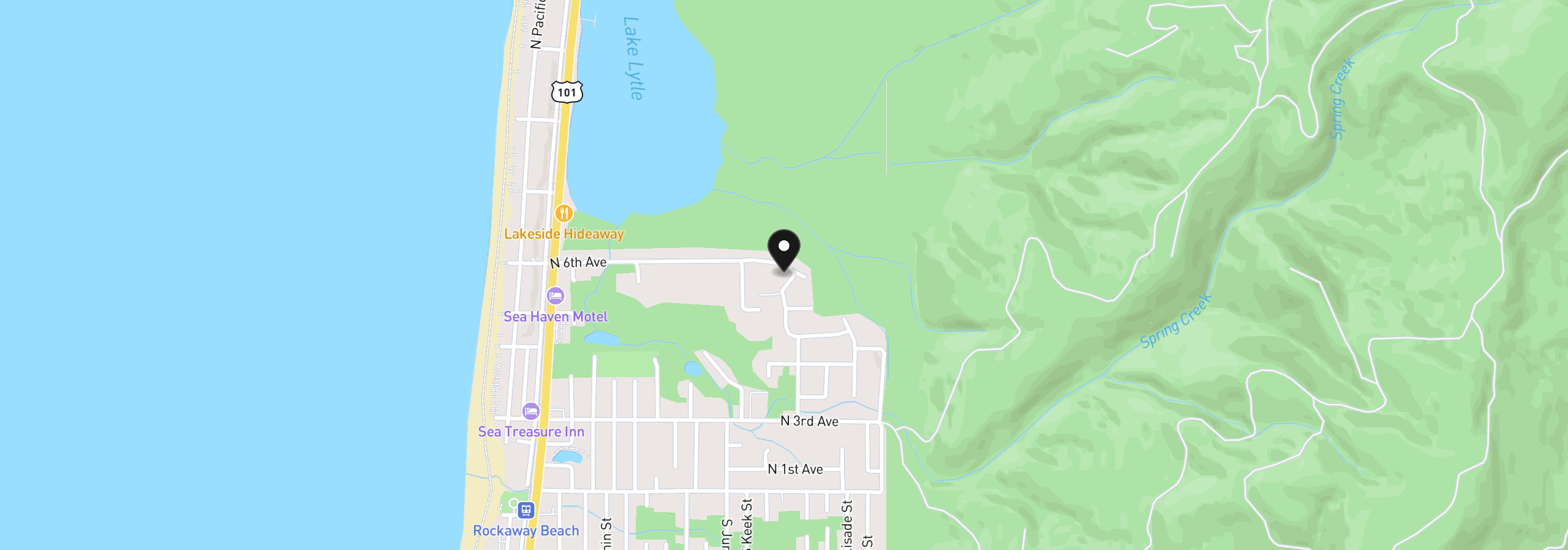 Map showing the location of 519 Cedar Creek Cir, Rockaway Beach, OR 97136