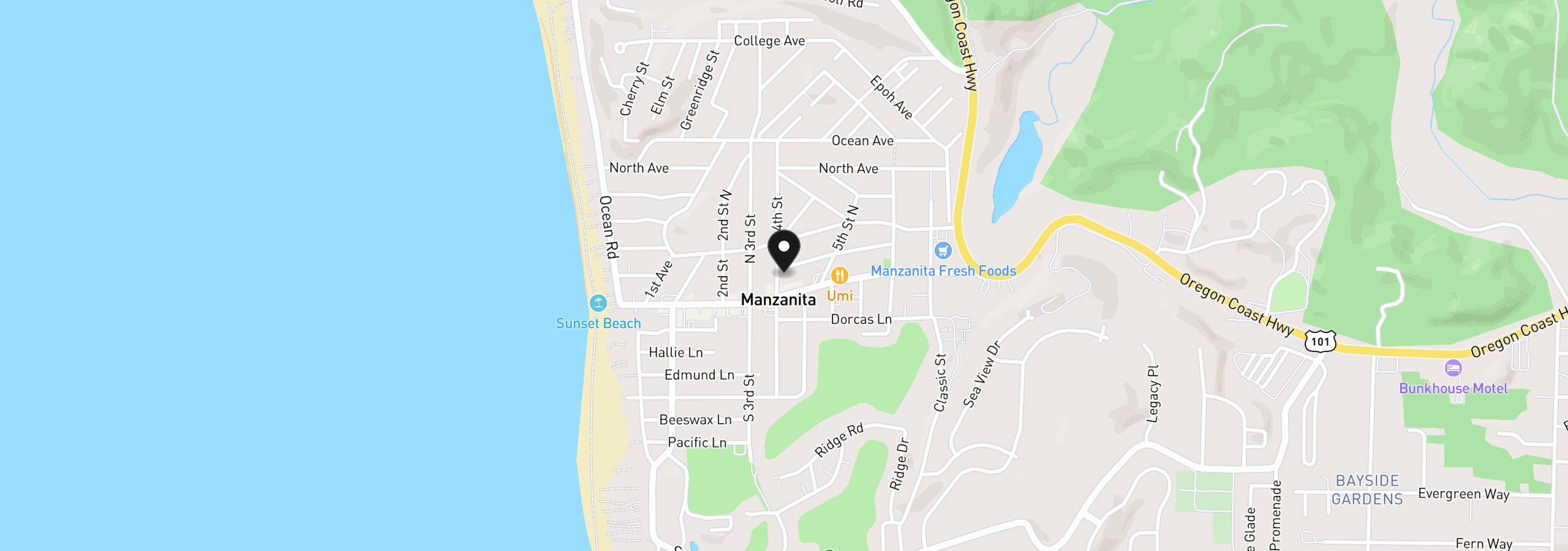 Map showing the location of 174 4th St, Manzanita, OR 97130