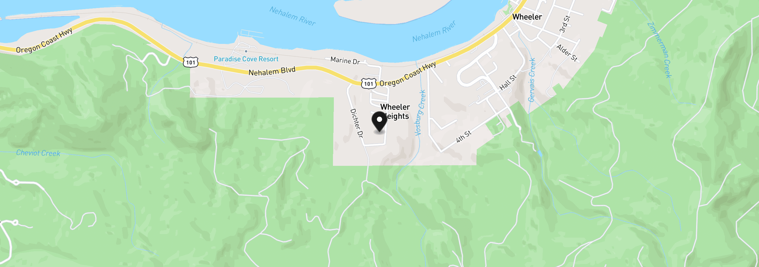 Map showing the location of 296 Pennsylvania Ave, Wheeler, OR 97147
