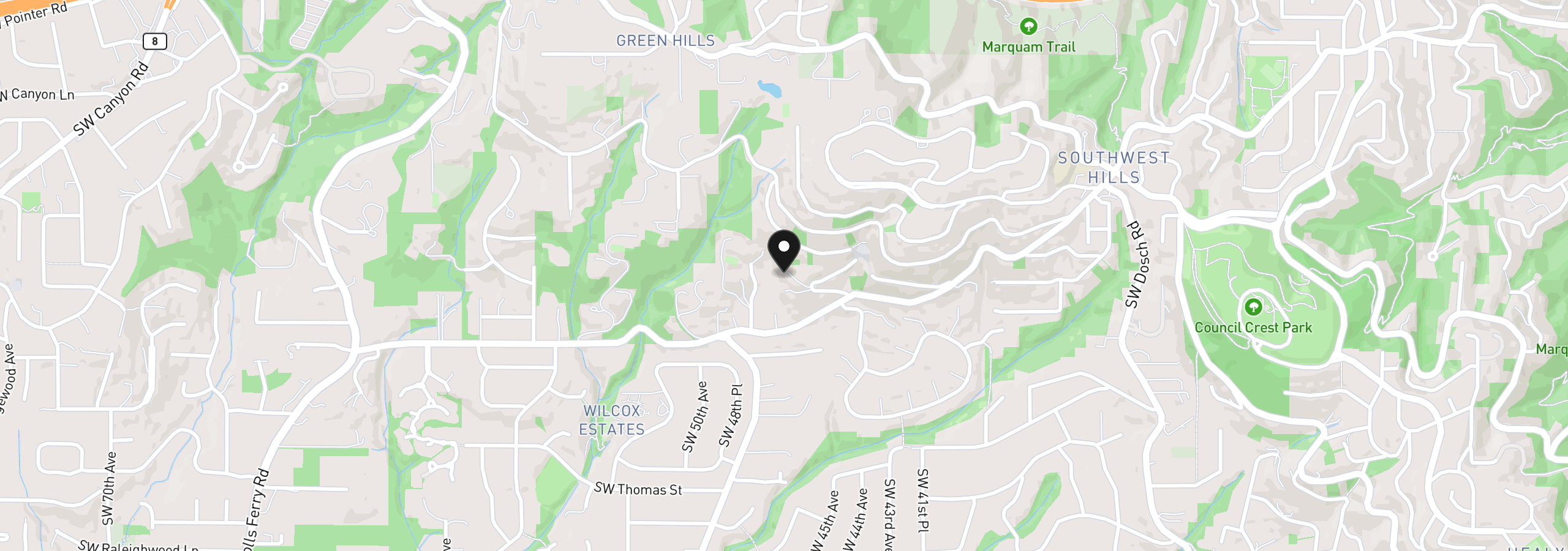 Map showing the location of 4633 SW Hillside Dr, Portland, OR 97221