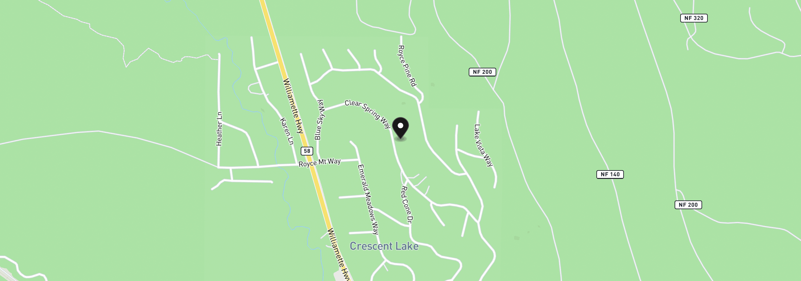 Map showing the location of 43 Clear Spring Way, Crescent Lake, OR 97733