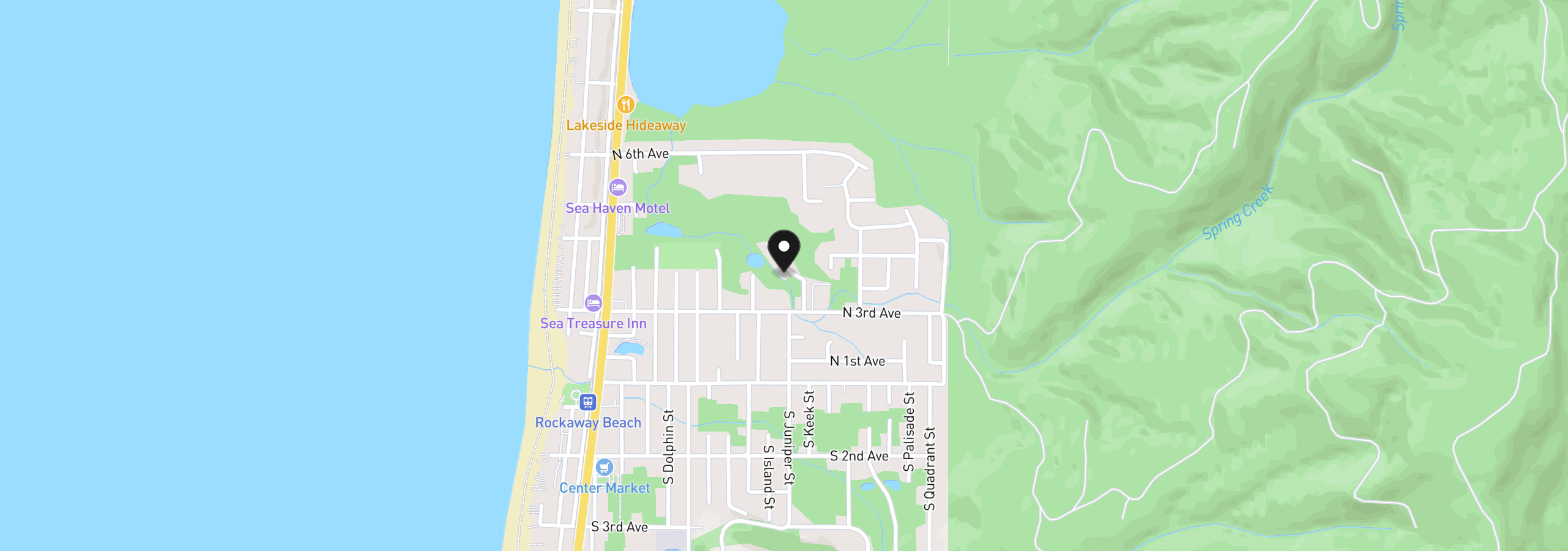 Map showing the location of 325 N Juniper Ct, Rockaway Beach, OR 97136