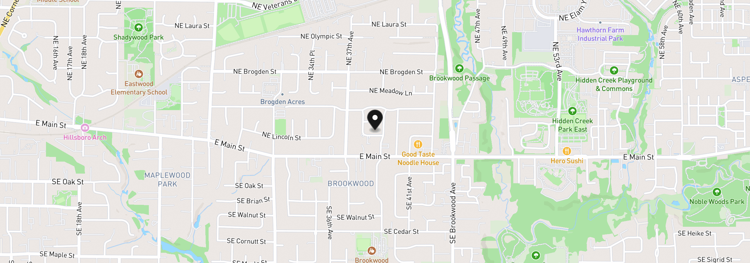 Map showing the location of 3823 NE Lincoln St, Hillsboro, OR 97124