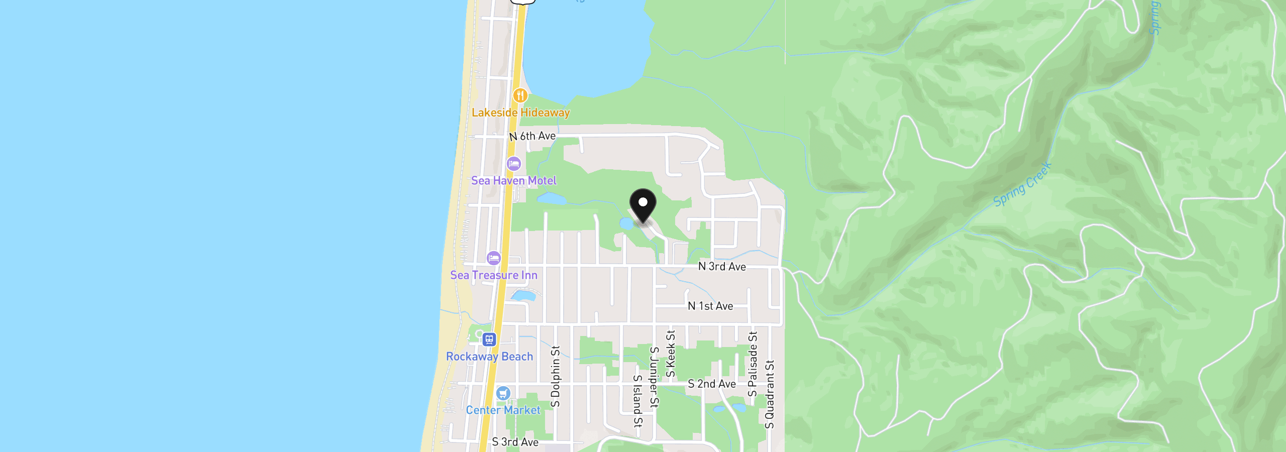 Map showing the location of 345 N Juniper Ct, Rockaway Beach, OR 97136