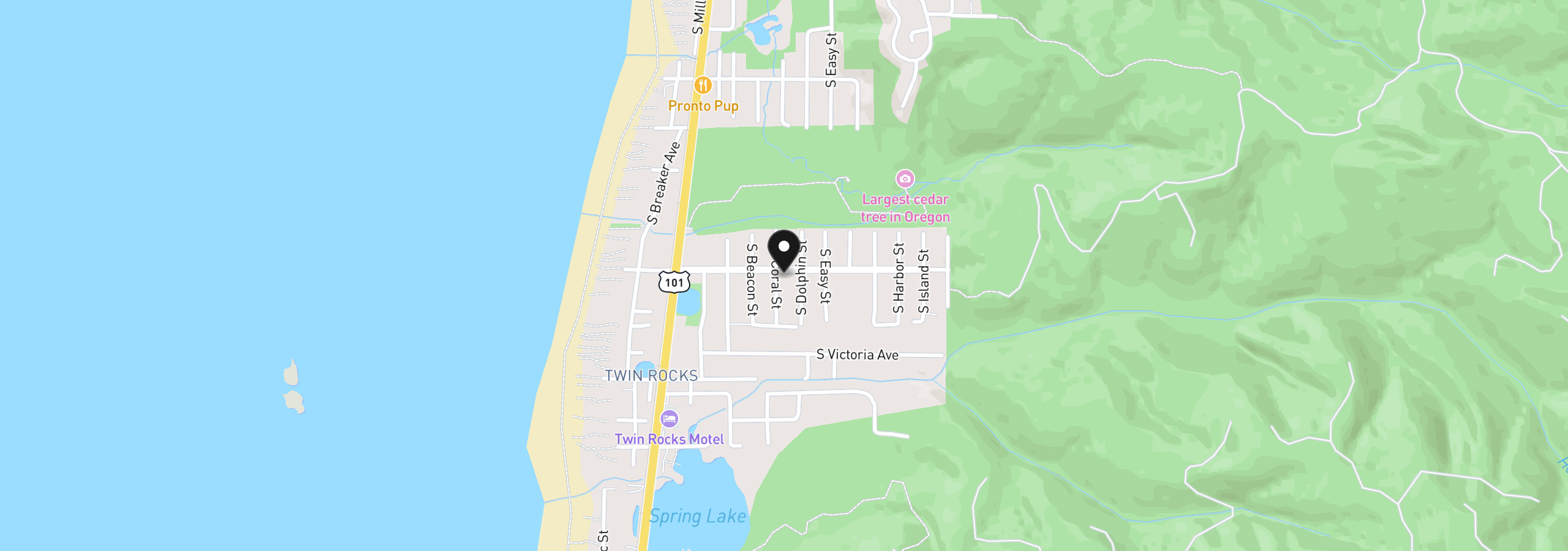 Map showing the location of 1016 S Coral St, Rockaway Beach, OR 97136