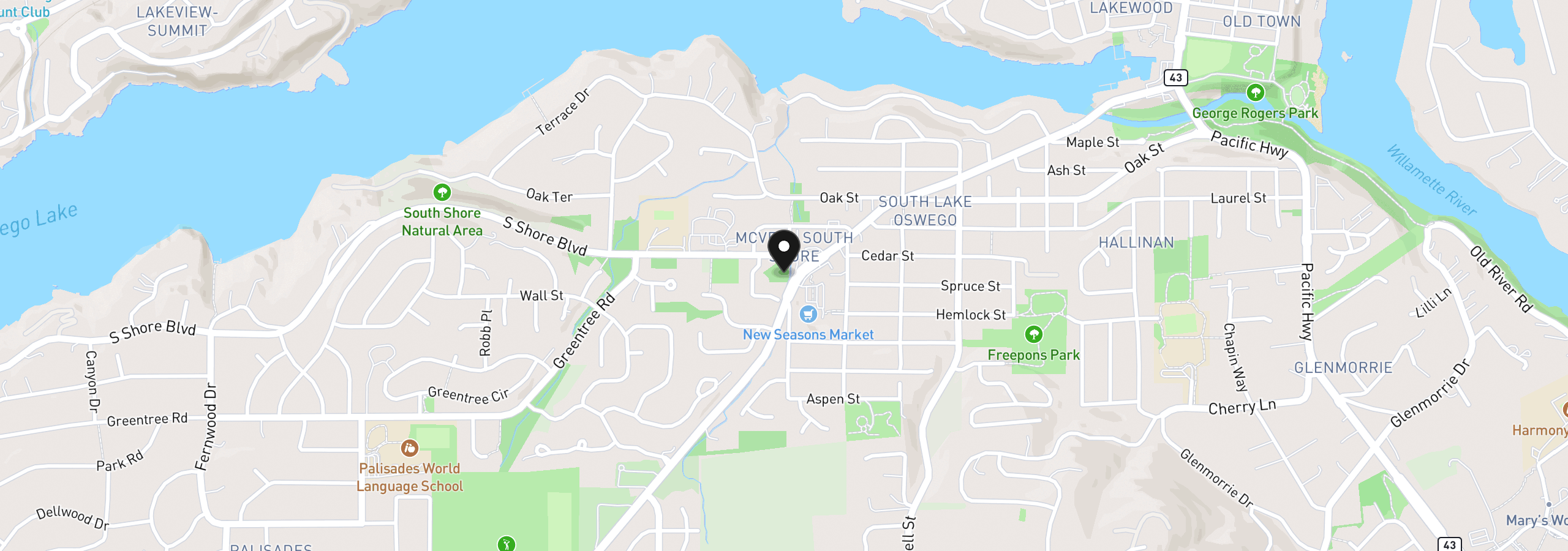Map showing the location of 1710 South Shore Blvd, Lake Oswego, OR 97034