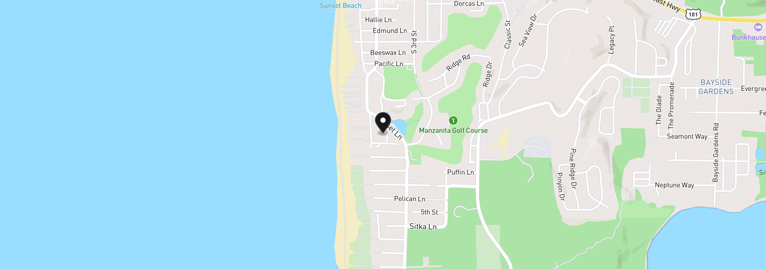 Map showing the location of 1041 Beach Cir, Manzanita, OR 97130