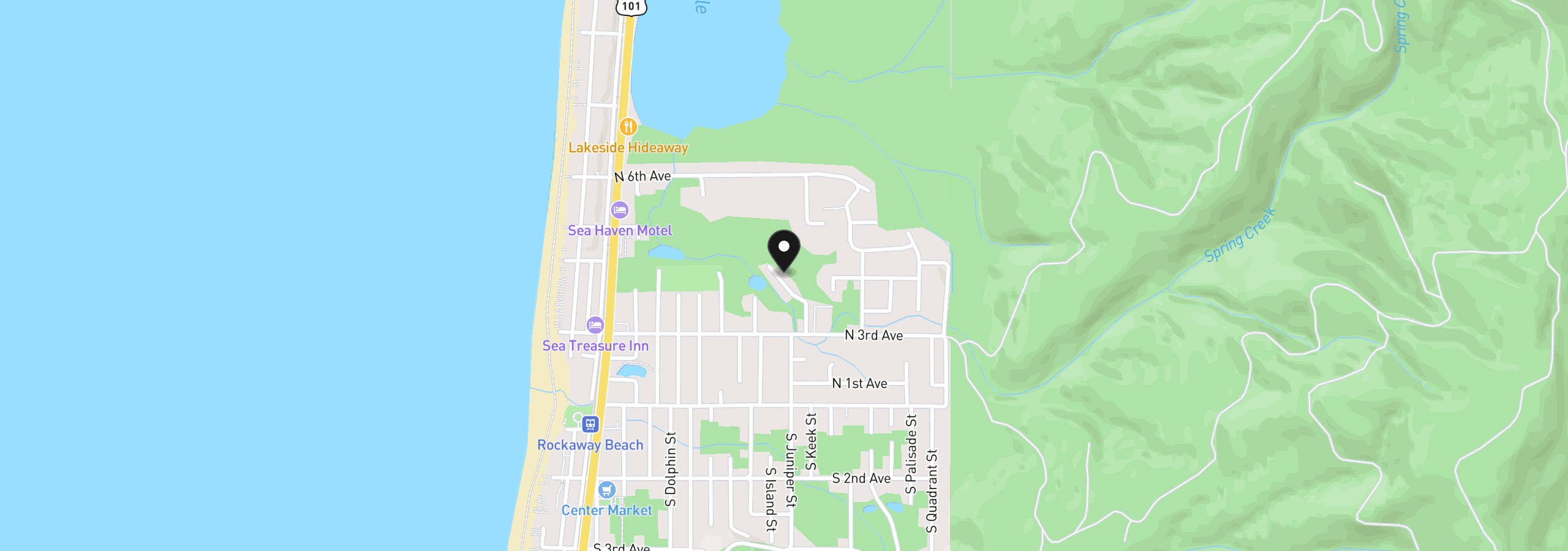 Map showing the location of 360 N Juniper Ct, Rockaway Beach, OR 97136