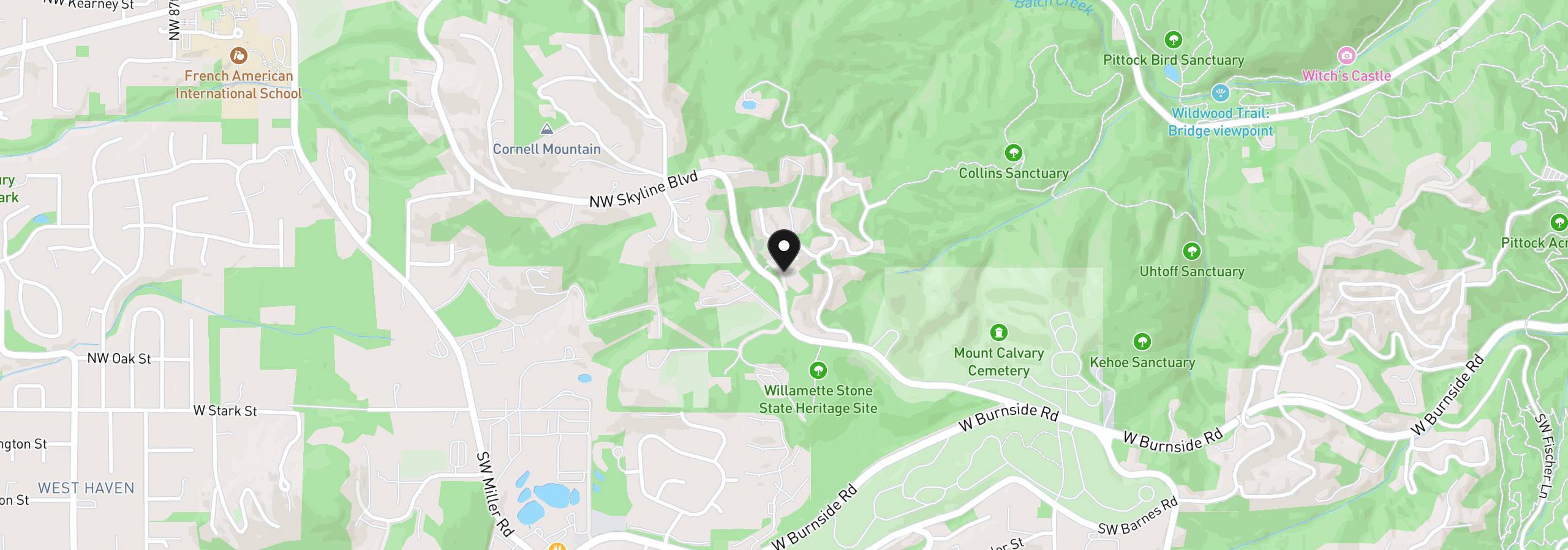 Map showing the location of NW Skyline Blvd, Portland, OR 97210