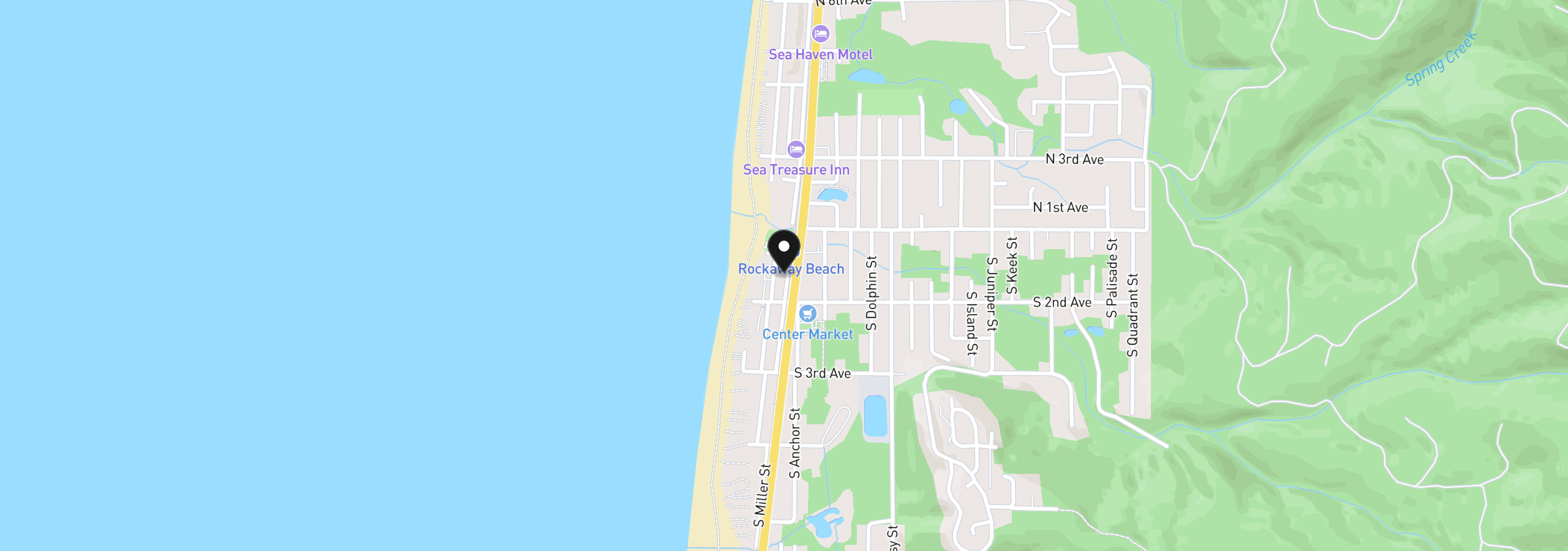 Map showing the location of 127 S Miller St, Rockaway Beach, OR 97136