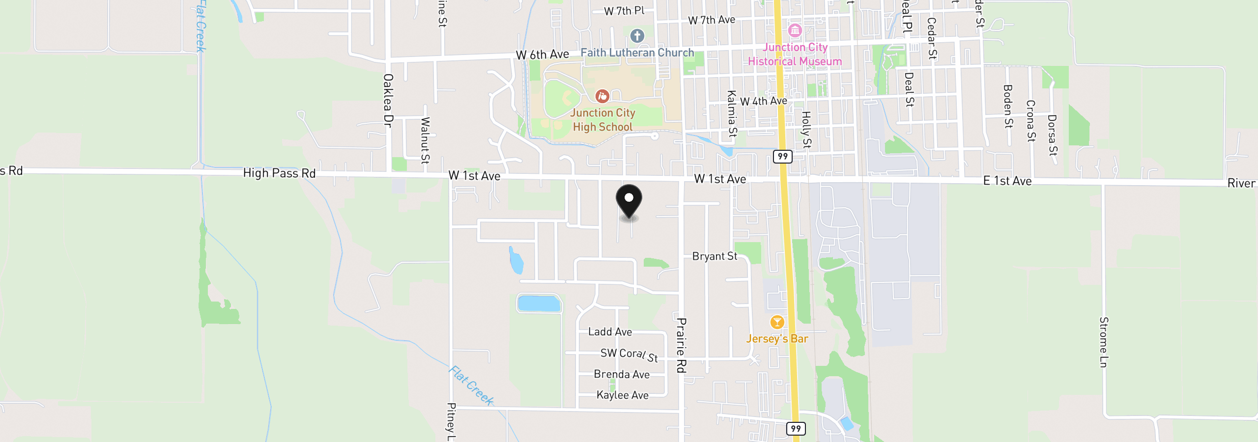 Map showing the location of 1085 W 1st Ave R, Junction City, OR 97448