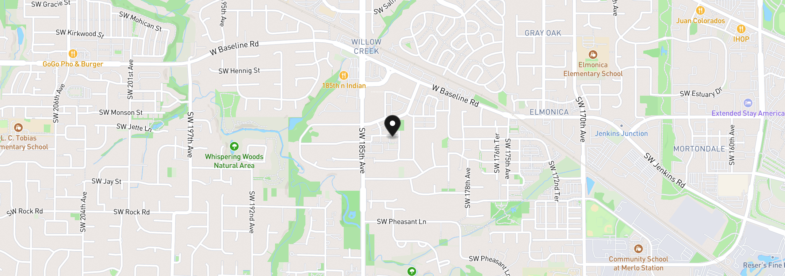 Map showing the location of 1150 SW 183rd Pl, Beaverton, OR 97003