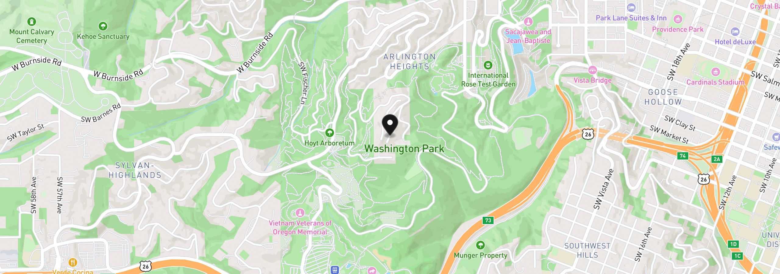 Map showing the location of 3322 SW Evergreen Ter, Portland, OR 97205