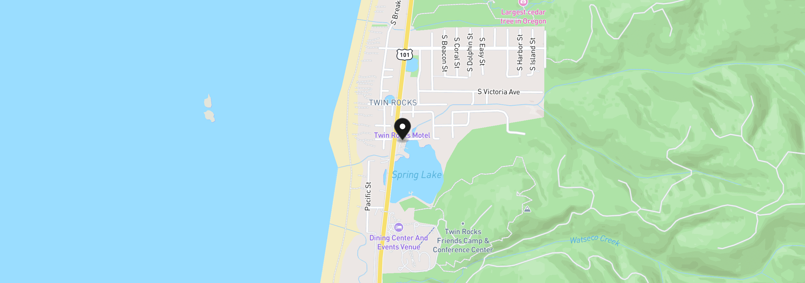 Map showing the location of 19095 Vincent Ln, Rockaway Beach, OR 97136