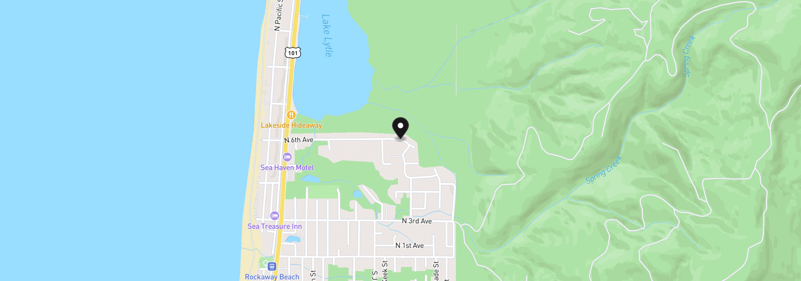Map showing the location of Timberlake St 15, Rockaway Beach, OR 97136