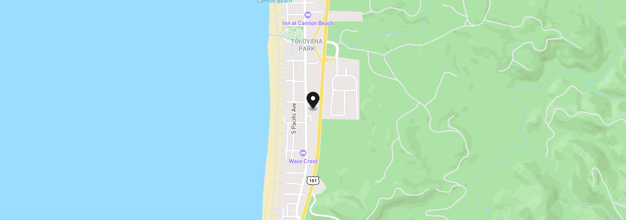 Map showing the location of 3621 S Hemlock St 1, Cannon Beach, OR 97110
