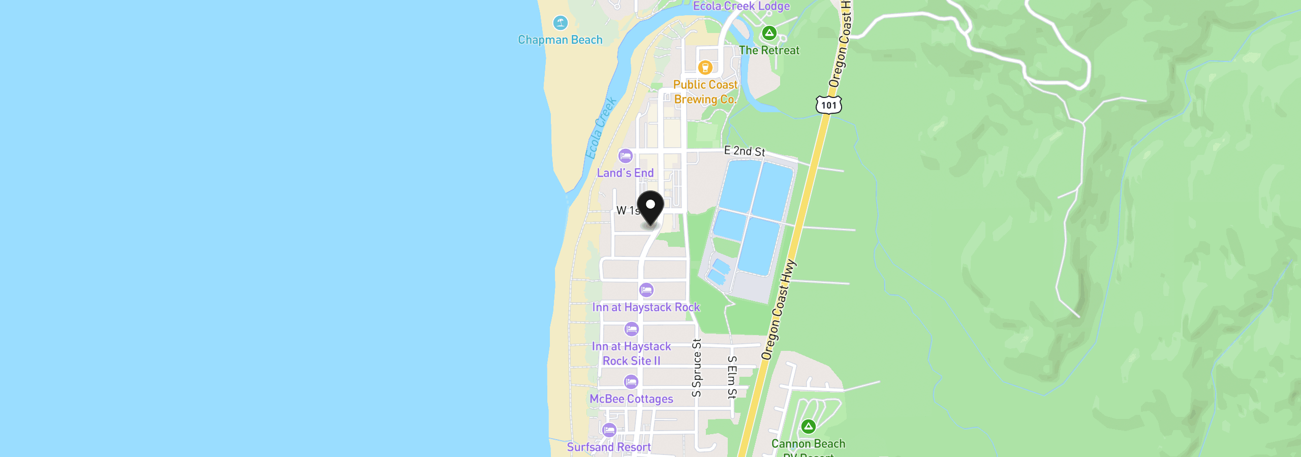Map showing the location of 188 S Hemlock St, Cannon Beach, OR 97110