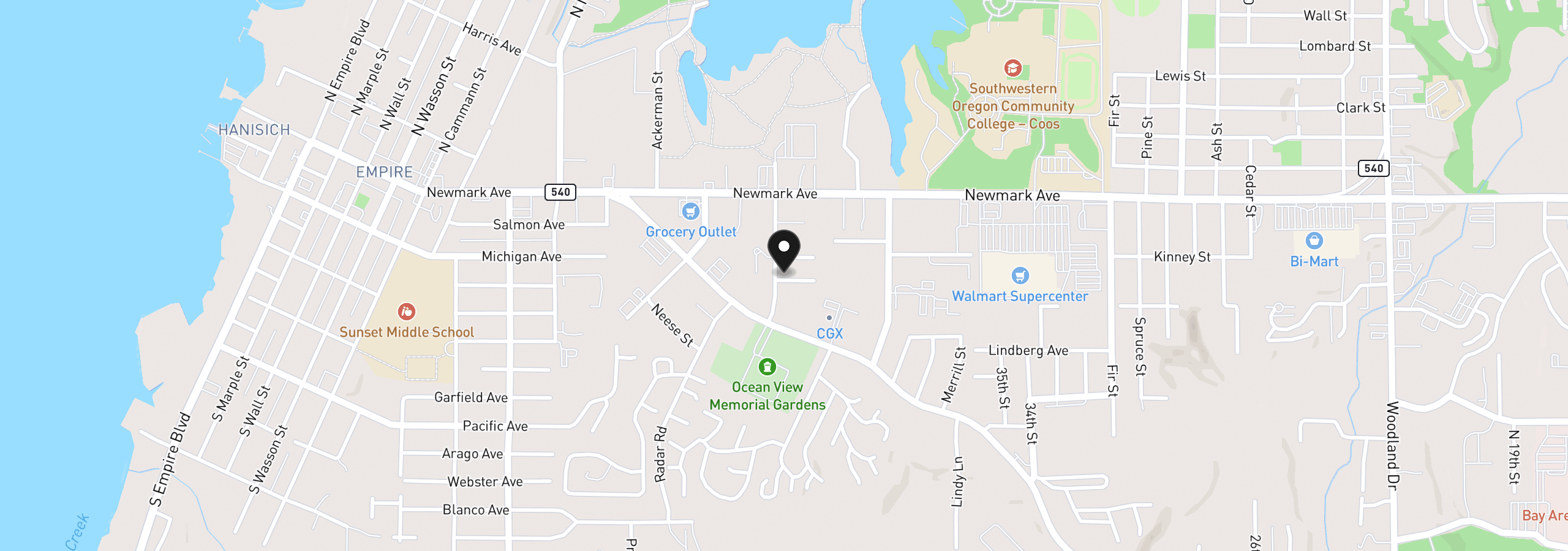Map showing the location of 1616 Lund Ave, Coos Bay, OR 97420