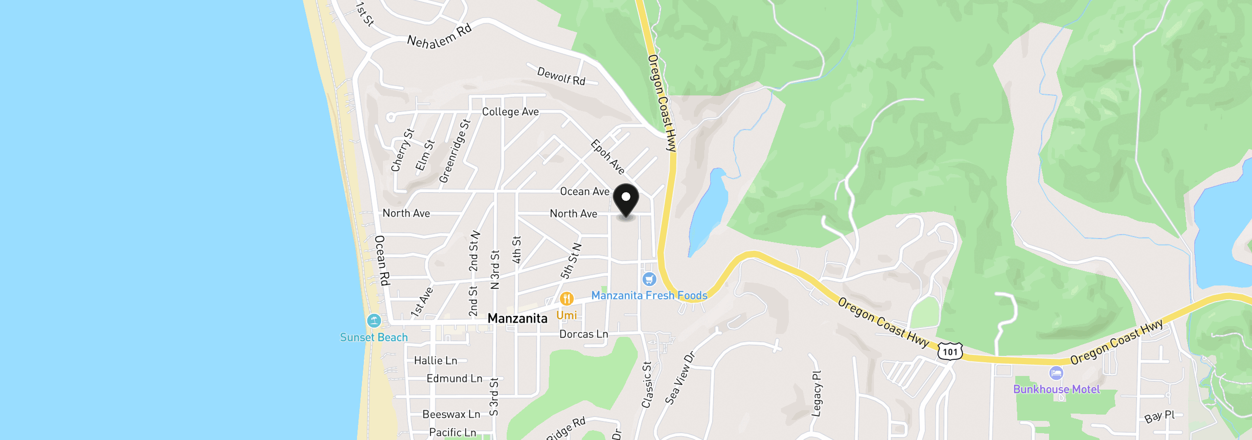 Map showing the location of 640 North Ave, Manzanita, OR 97130