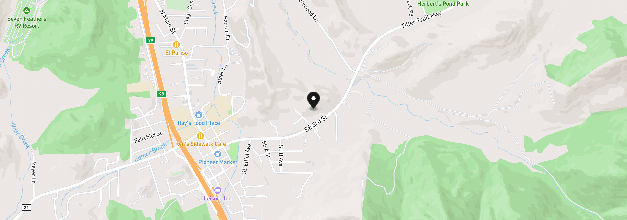 Map showing the location of 225 SE Eagle Ridge Dr, Canyonville, OR 97417