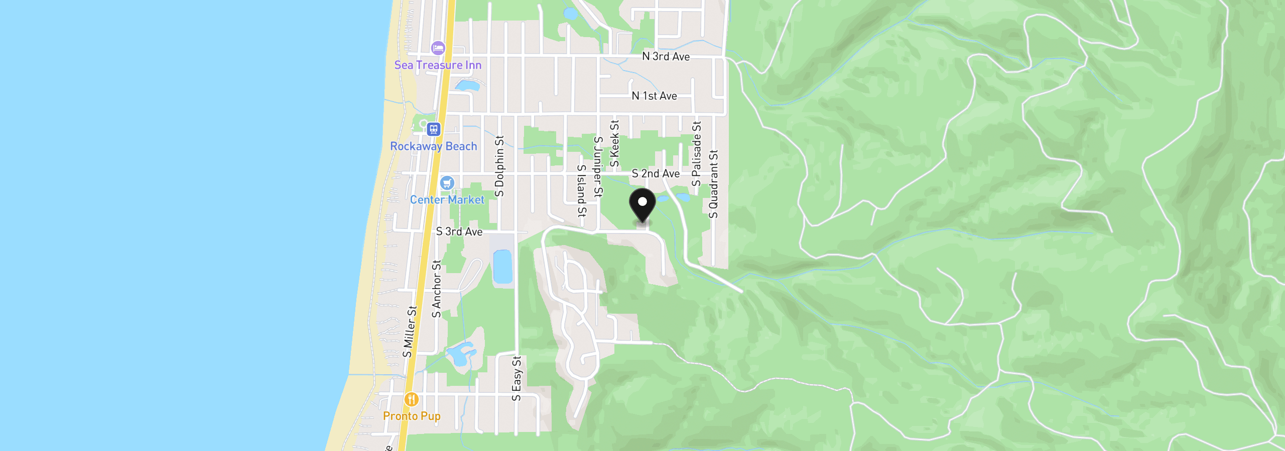 Map showing the location of 1215 S 3rd Ave, Rockaway Beach, OR 97136