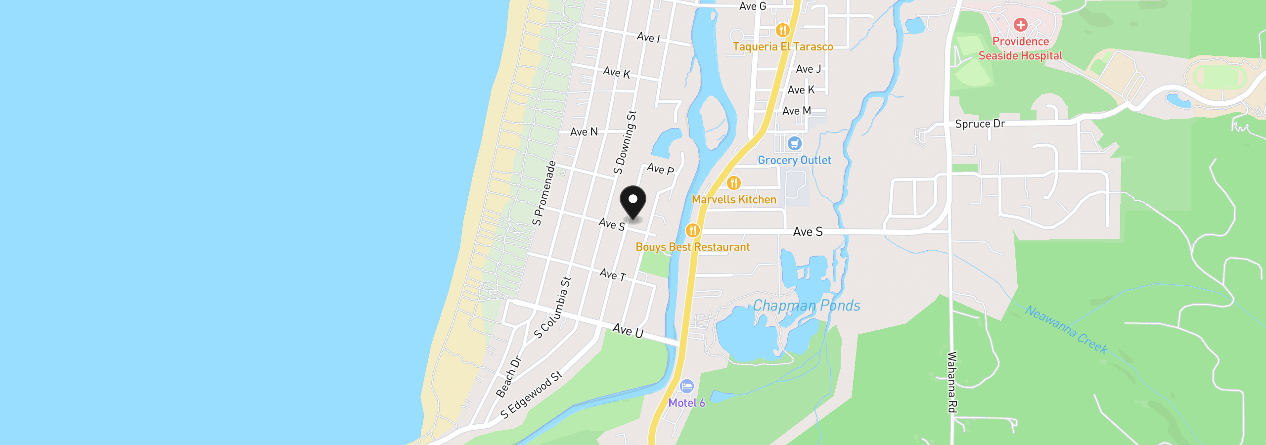 Map showing the location of 1761 S Edgewood St, Seaside, OR 97138