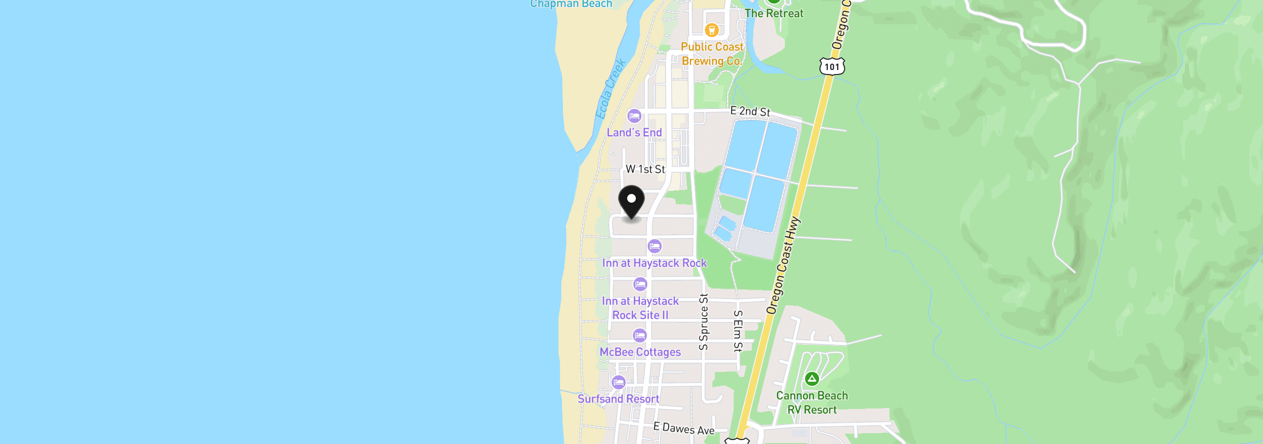 Map showing the location of 163 W Washington St, Cannon Beach, OR 97110
