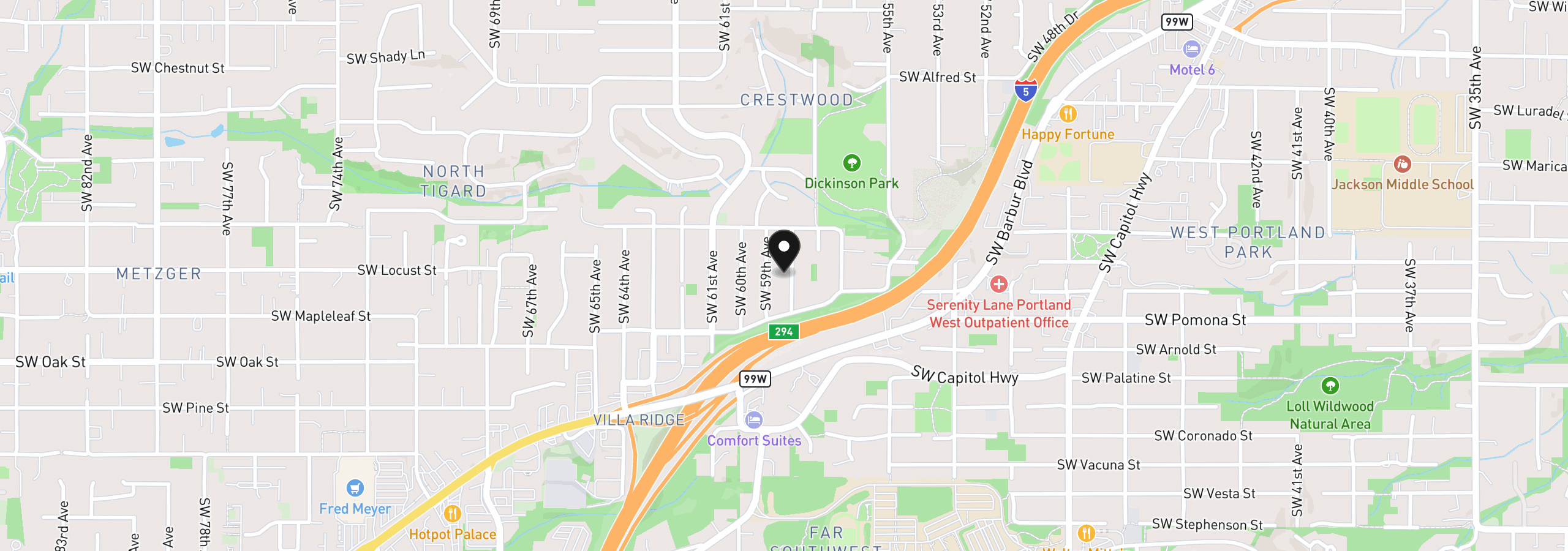 Map showing the location of 10925 SW 58th Ave, Portland, OR 97219
