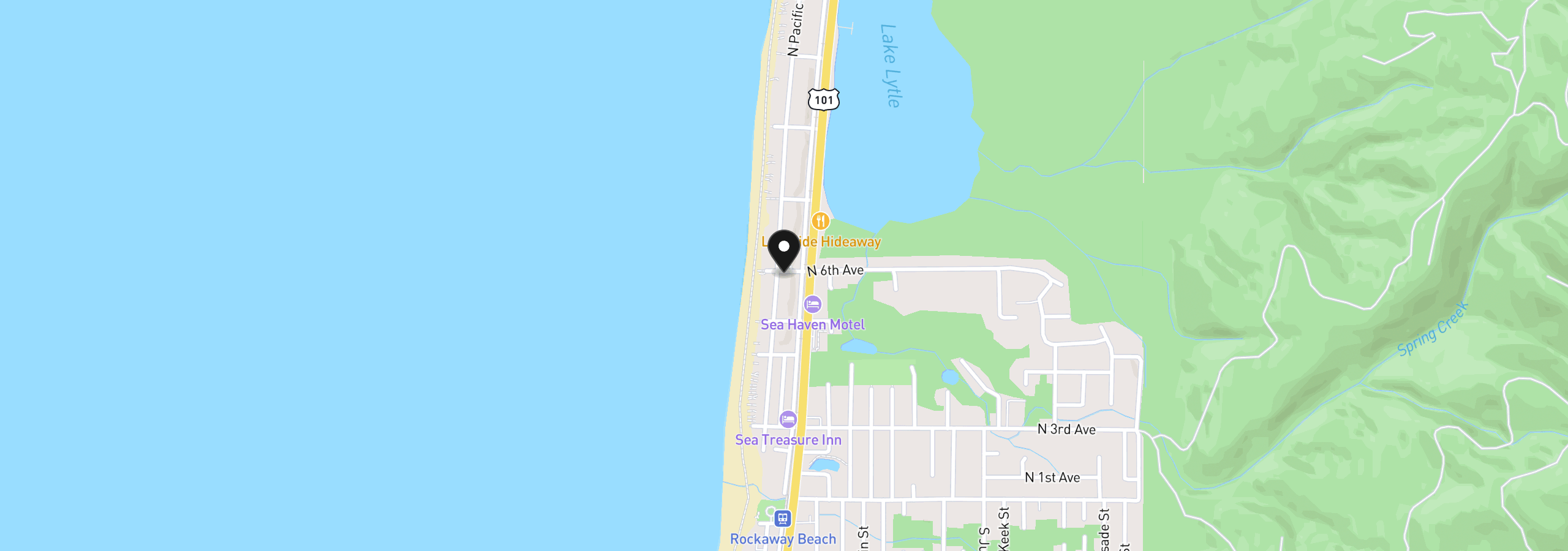 Map showing the location of 560 N Pacific St, Rockaway Beach, OR 97136