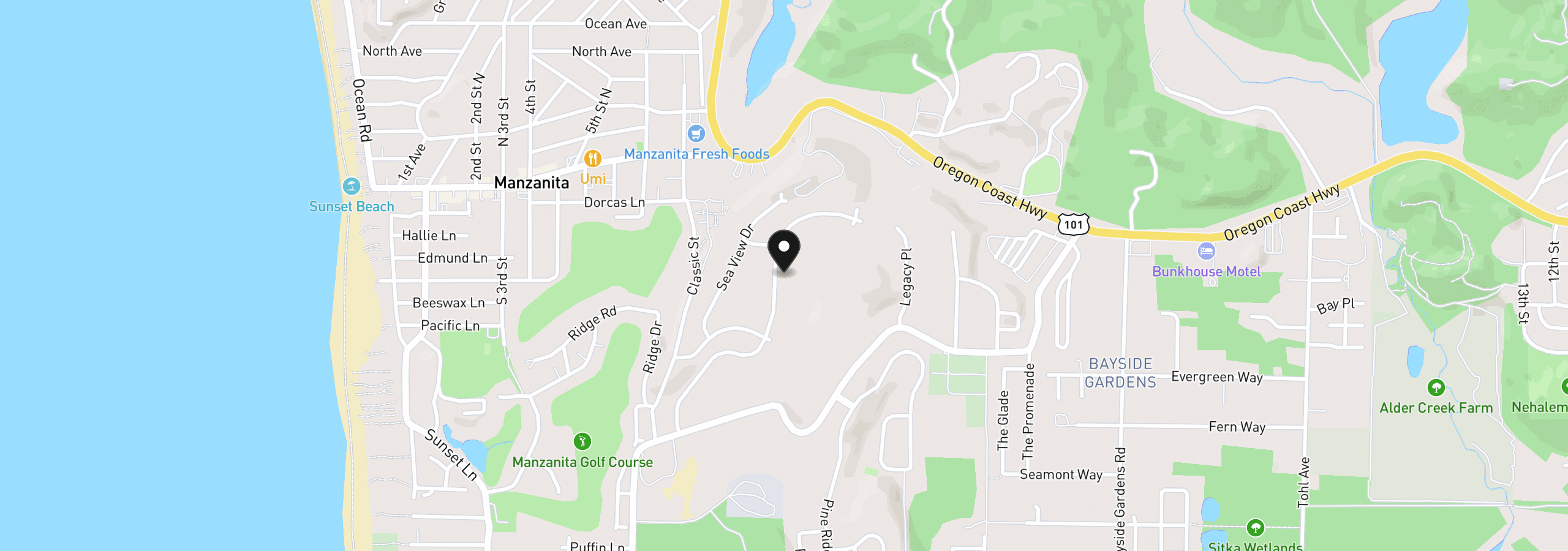 Map showing the location of 524 Meadows Dr, Manzanita, OR 97130