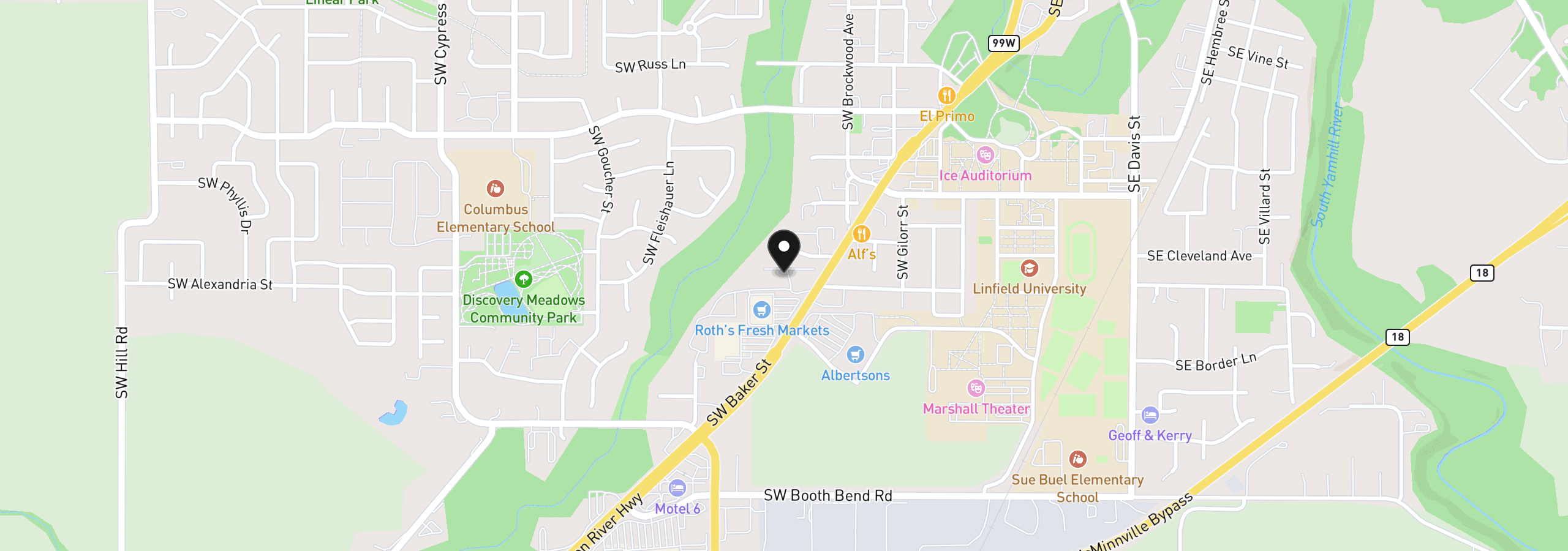 Map showing the location of 1501 SW Baker St 4, McMinnville, OR 97128