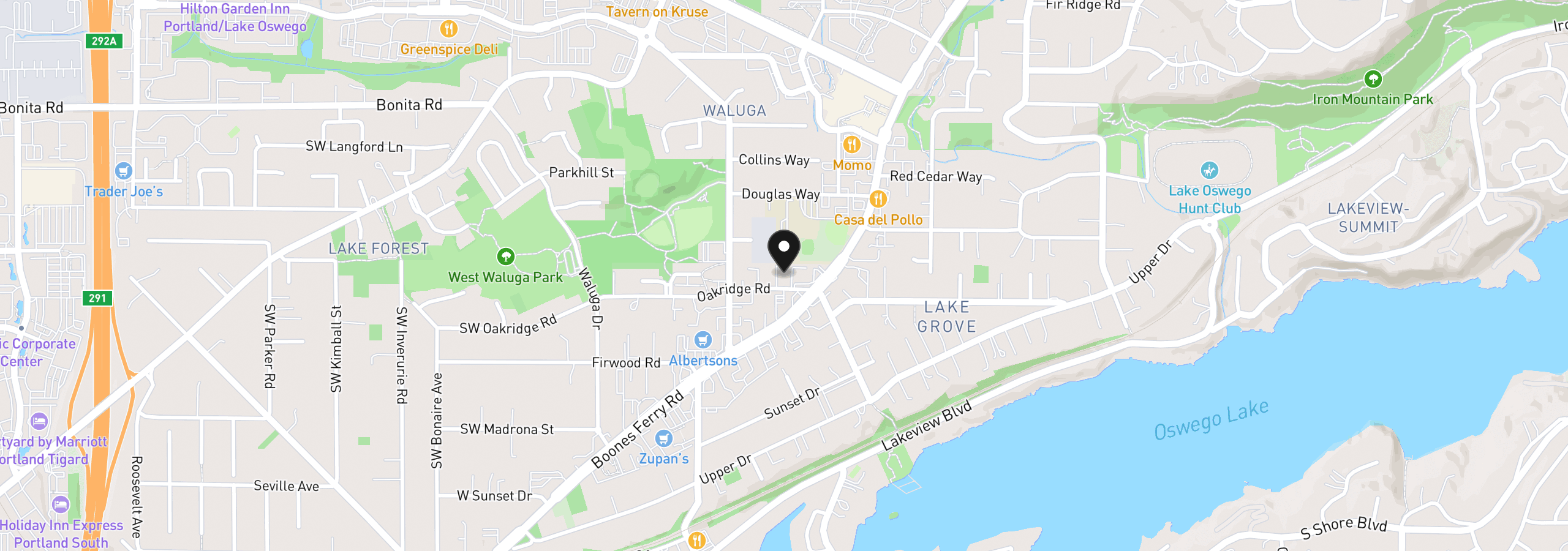 Map showing the location of 4225 Oakridge Rd, Lake Oswego, OR 97035