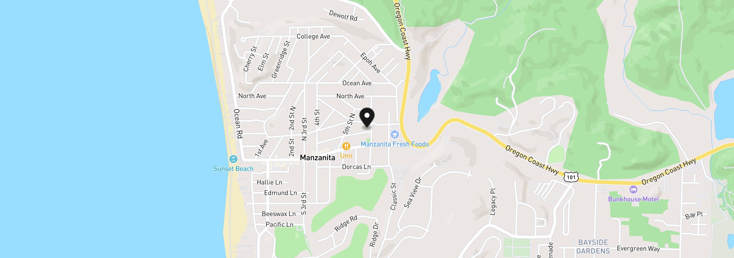Map showing the location of 589 Laurel Ave, Manzanita, OR 97130