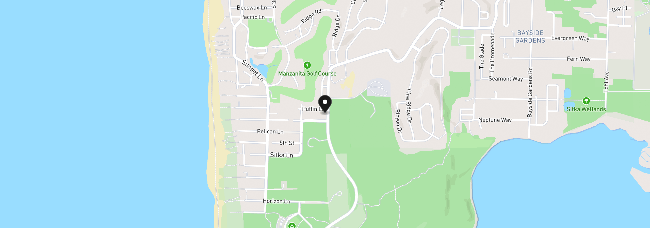 Map showing the location of 9475 Puffin Ln, Manzanita, OR 97130