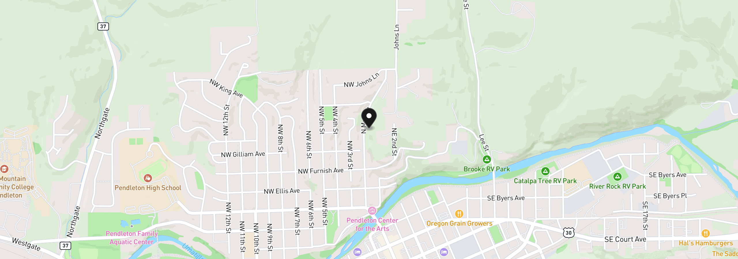 Map showing the location of 628 N Main St, Pendleton, OR 97801
