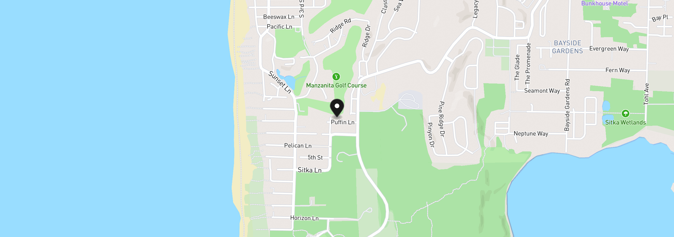 Map showing the location of 9320 Puffin Ln, Manzanita, OR 97130