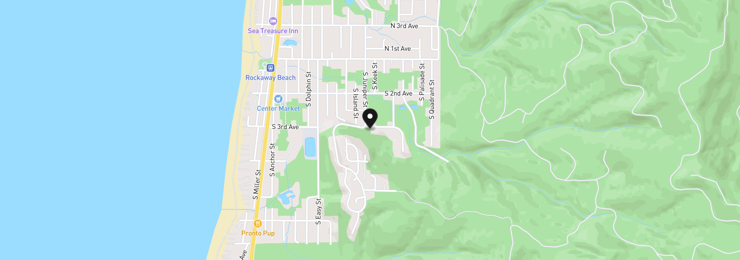 Map showing the location of S 3rd Ave, Rockaway Beach, OR 97136