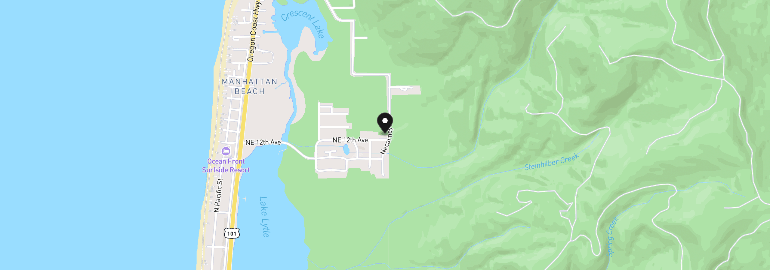 Map showing the location of Vl Necarney Ave, Rockaway Beach, OR 97136