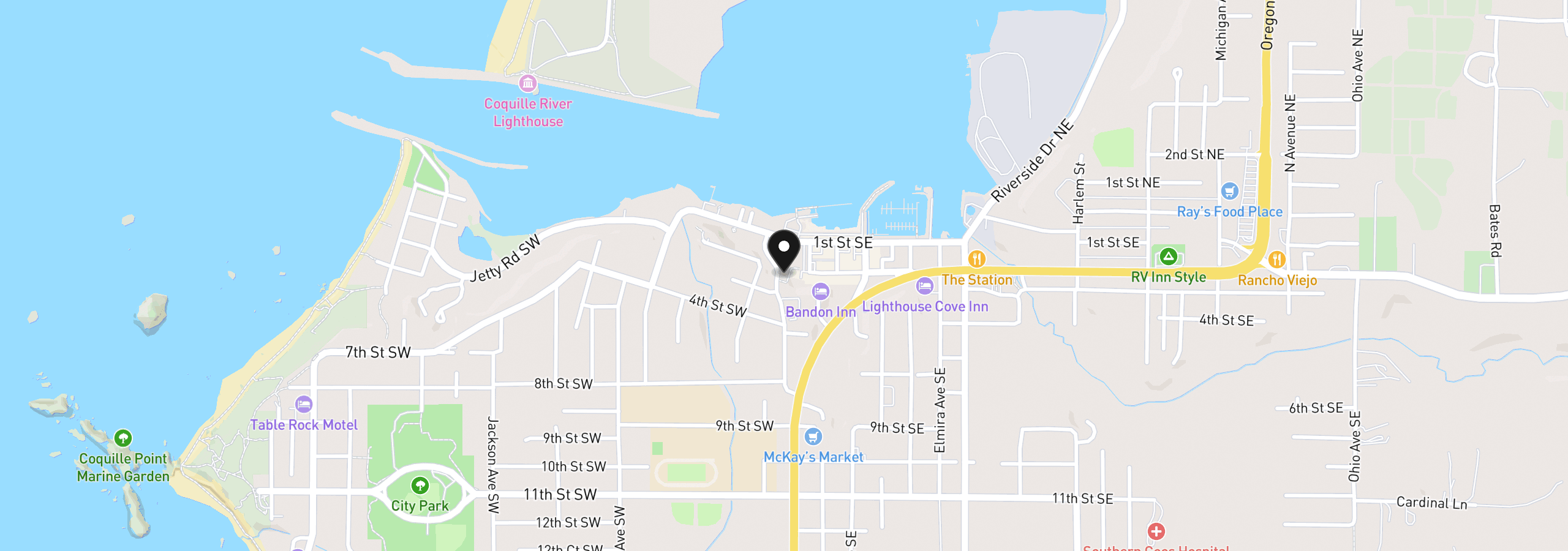 Map showing the location of 0 Oregon Ave, Bandon, OR 97411