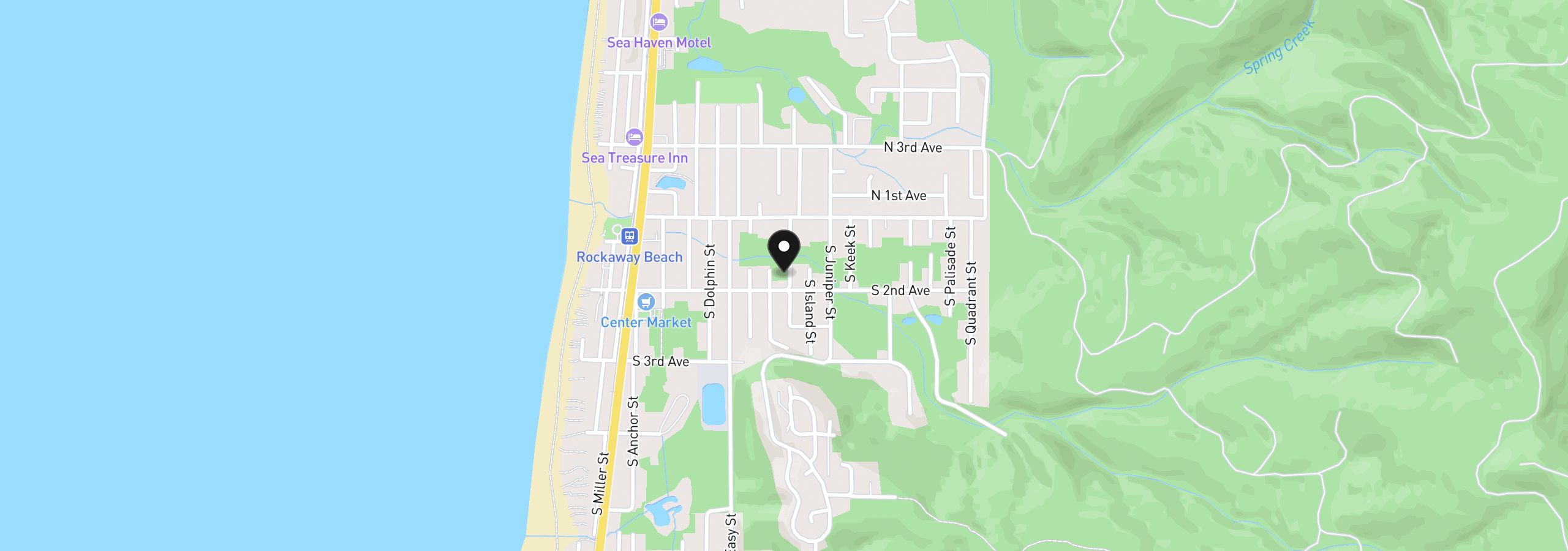 Map showing the location of 151 S Harbor St, Rockaway Beach, OR 97136