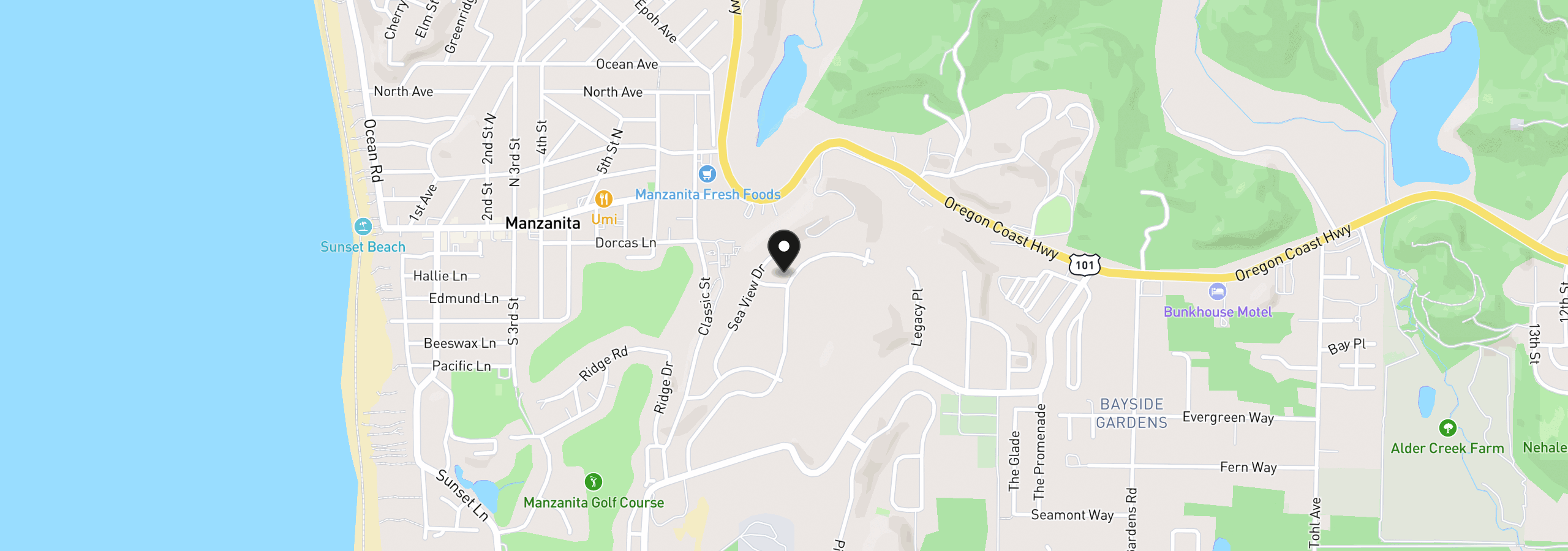 Map showing the location of 76 Meadows Dr 76, Manzanita, OR 97130
