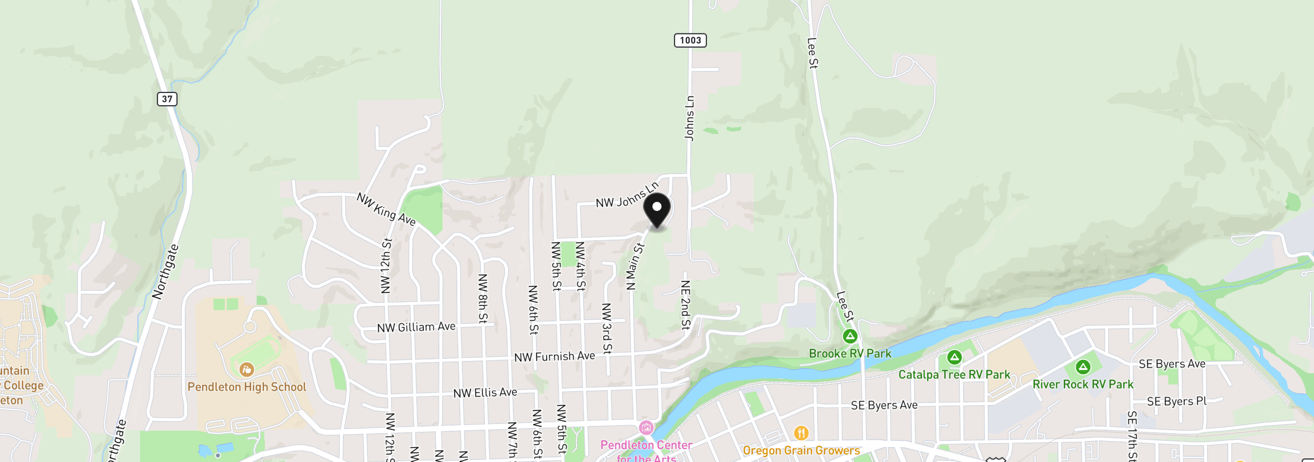 Map showing the location of 802 N Main St, Pendleton, OR 97801