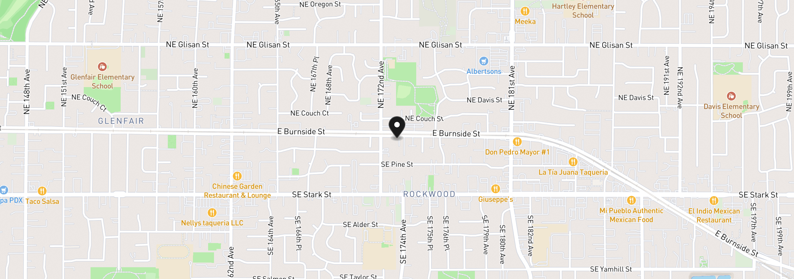 Map showing the location of 17310 E Burnside St, Portland, OR 97233