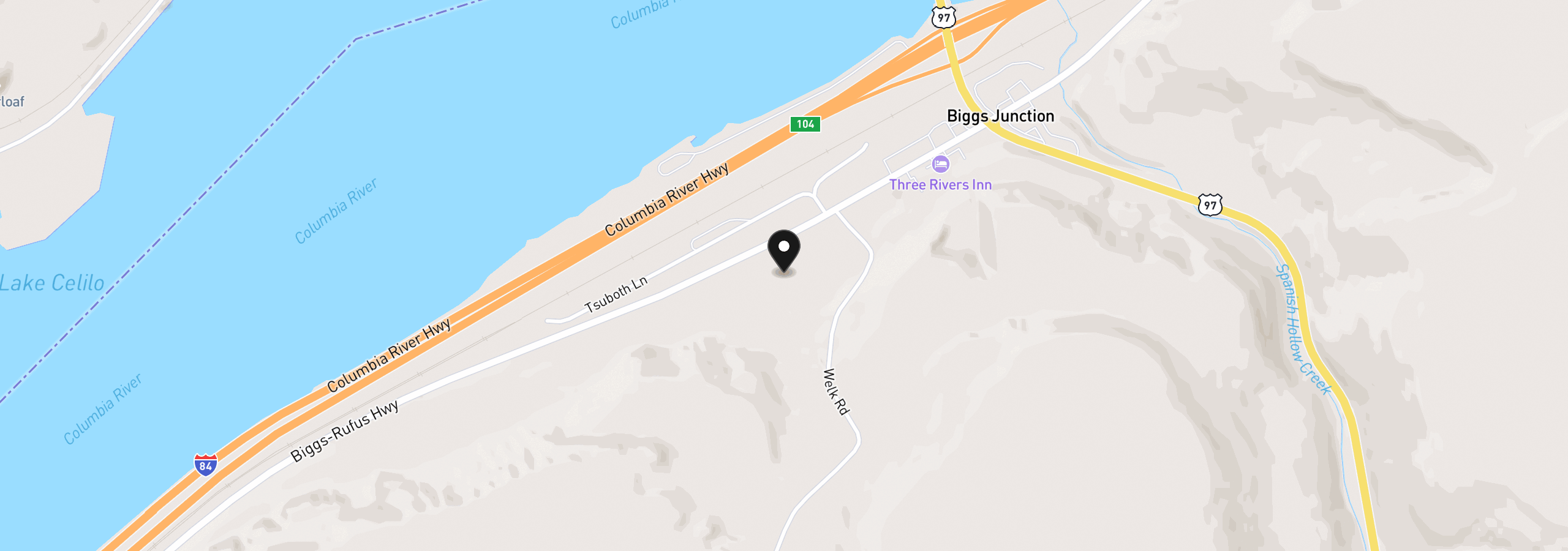 Map showing the location of Biggs-Rufus Hwy, Wasco, OR 97065