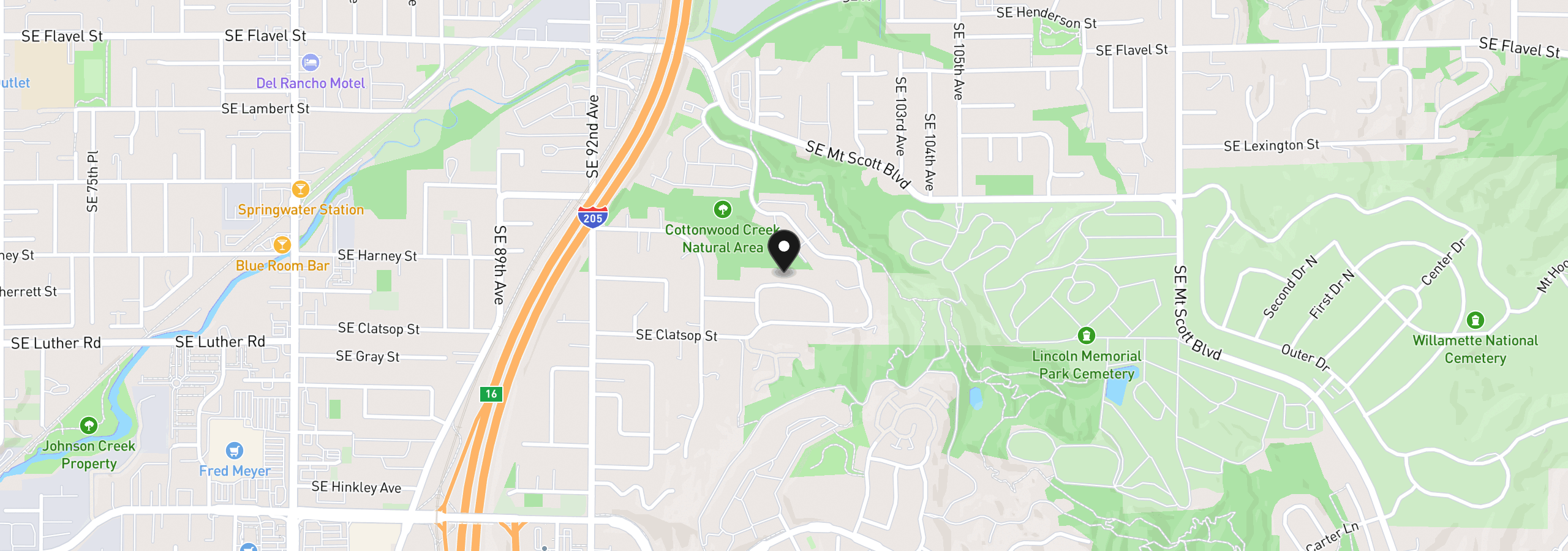 Map showing the location of 8411 SE Clatsop Ct, Portland, OR 97266