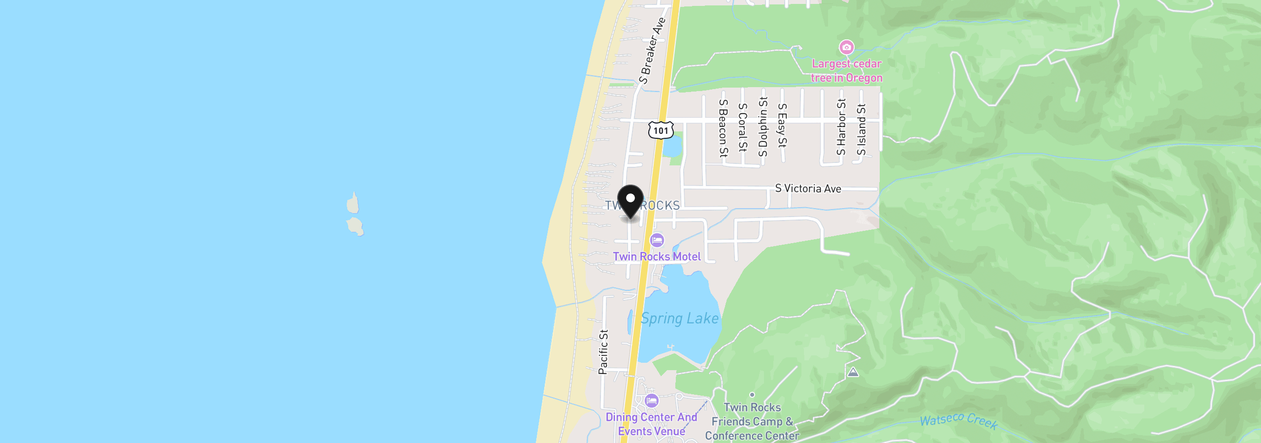Map showing the location of 19265 Alder St, Rockaway Beach, OR 97136