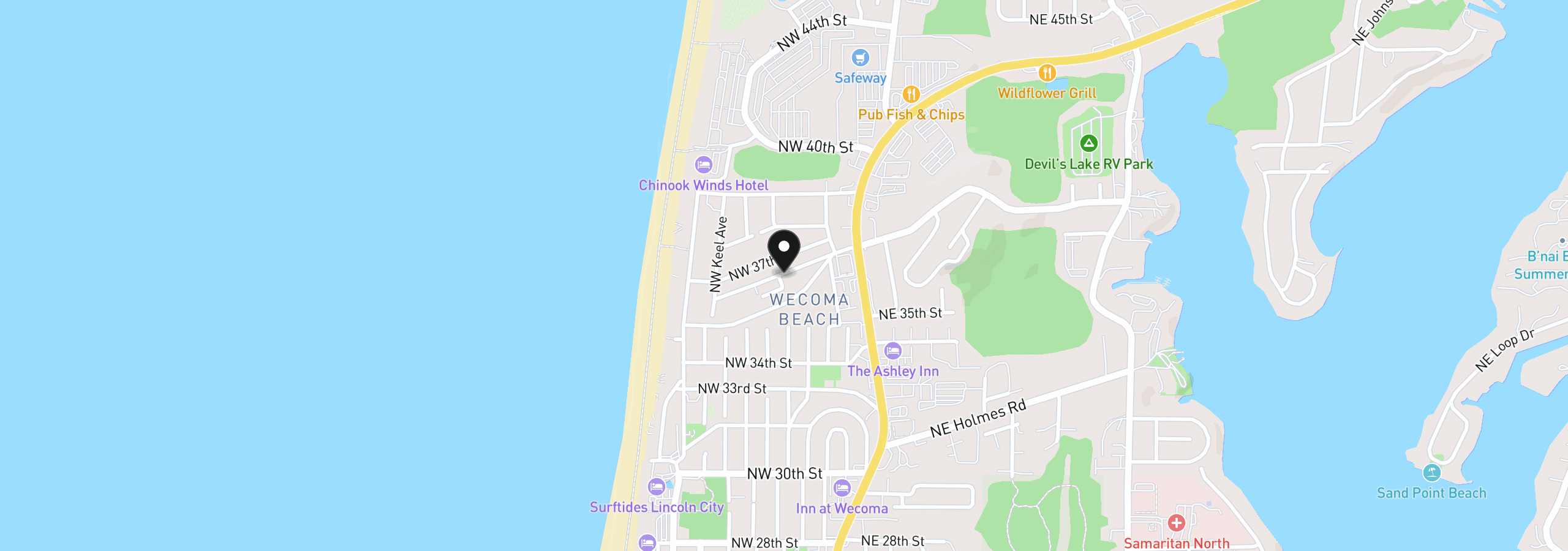 Map showing the location of 1800 NW 36th Tl 14800 St, Lincoln City, OR 97367