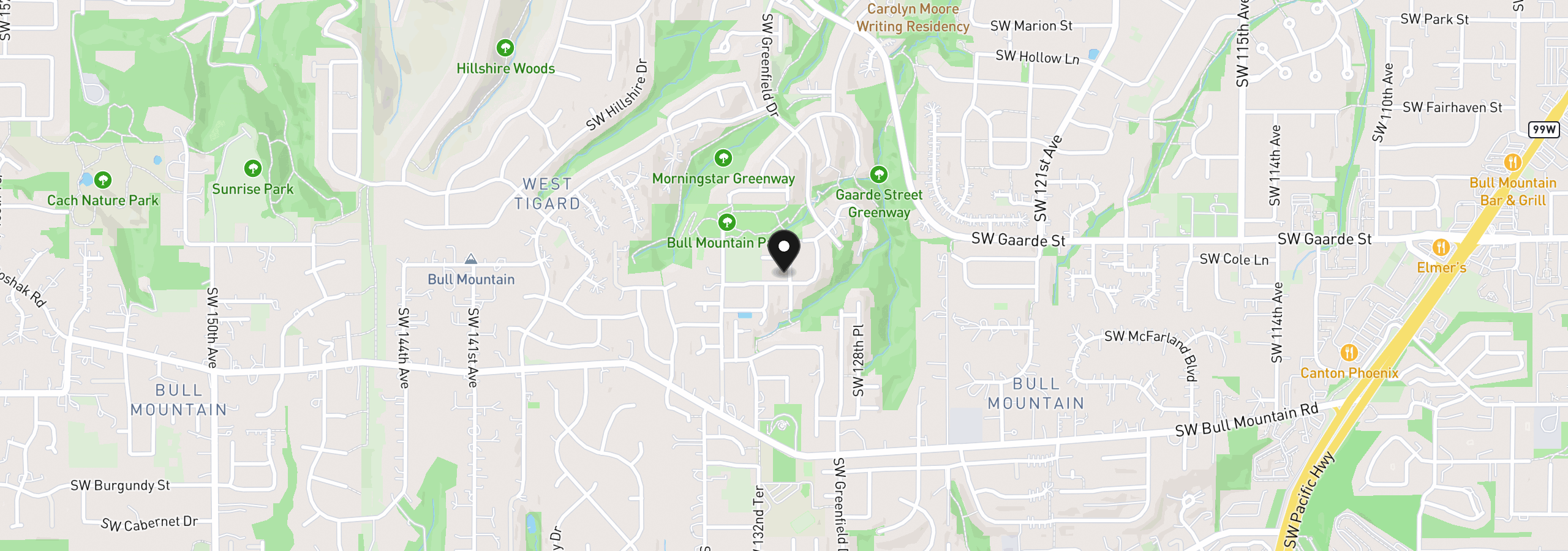 Map showing the location of 14185 SW 131st Ter, Portland, OR 97224