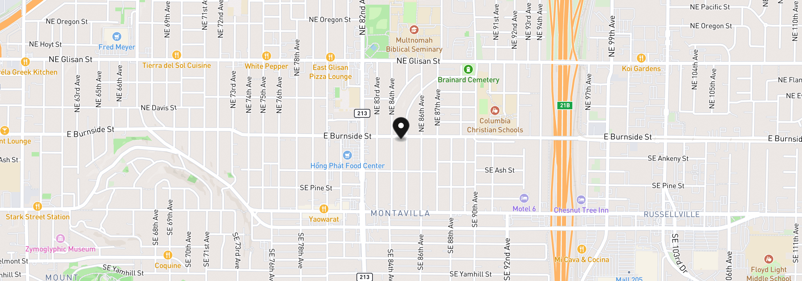Map showing the location of SE Burnside St, Portland, OR 97216