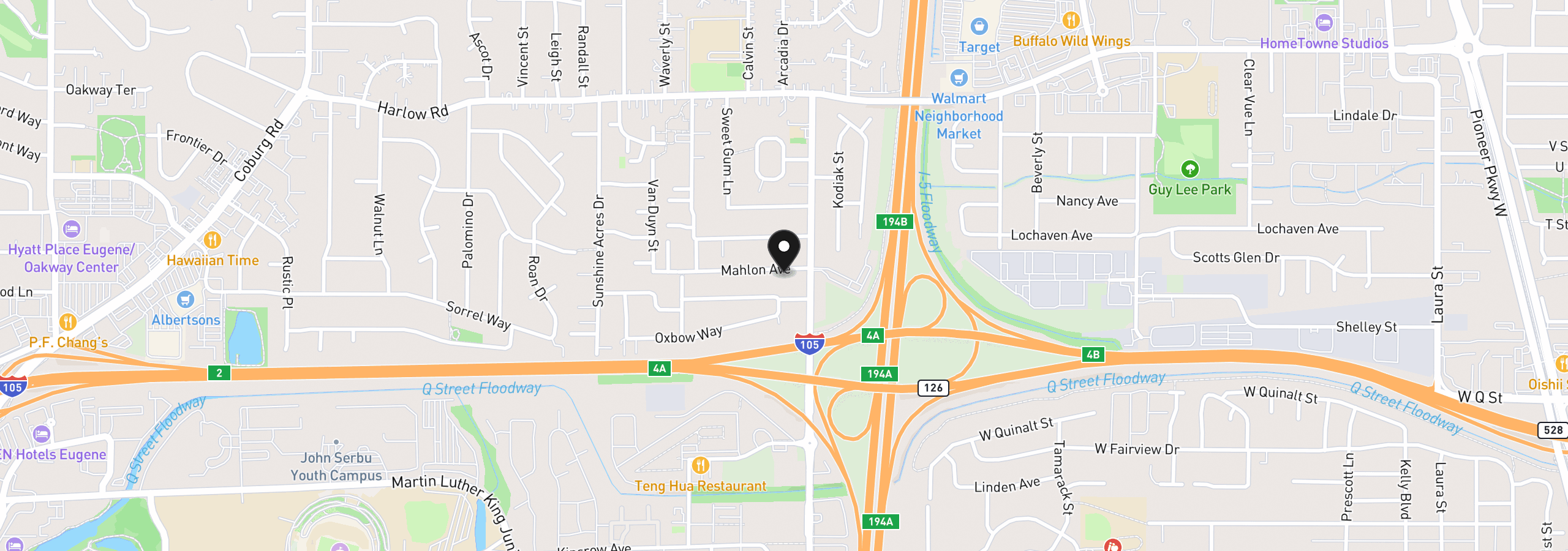 Map showing the location of 3660 Mahlon Ave, Eugene, OR 97401
